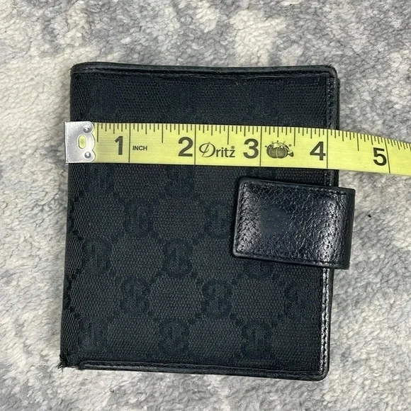 Gucci Monogram GG Canvas Leather Snap Compact Wallet Black - Picture 16 of 17